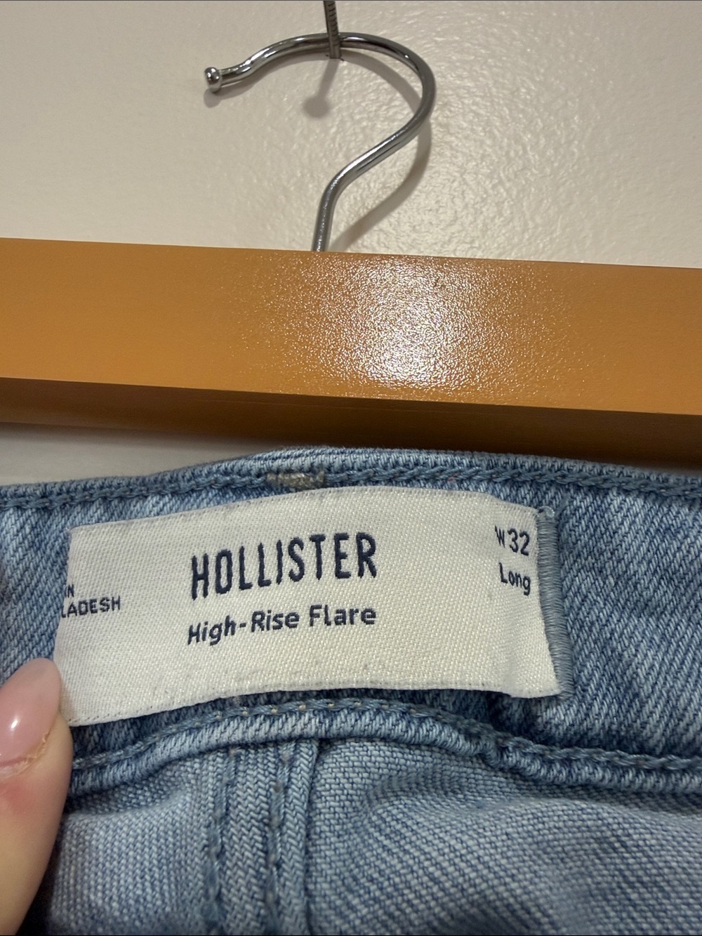 Hollister Light Blue High Rise Flare Jeans with Knee Rips - Long Length - Picture 4 of 9